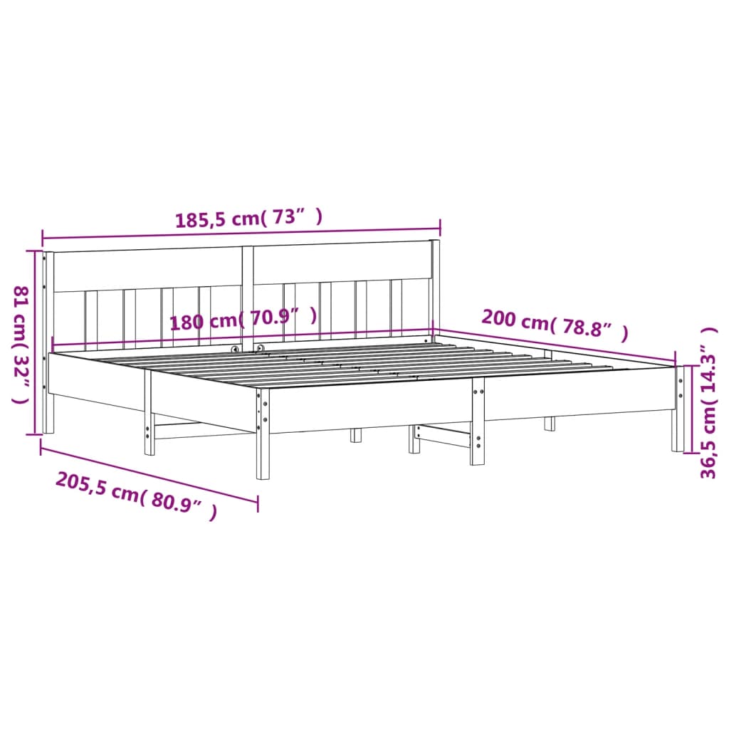 Bed Frame with Headboard 180x200 cm Solid Wood Pine