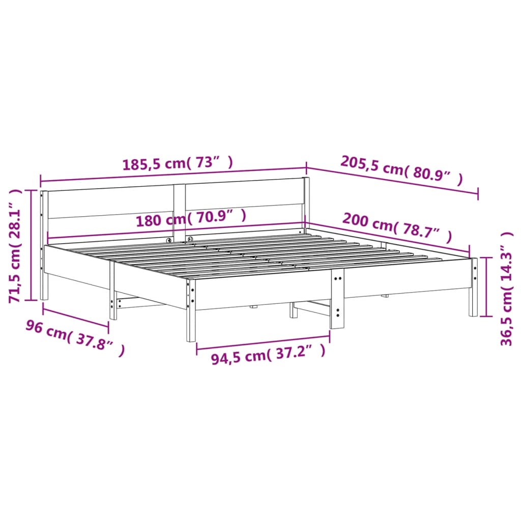 Bed Frame with Headboard 180x200 cm Solid Wood Pine