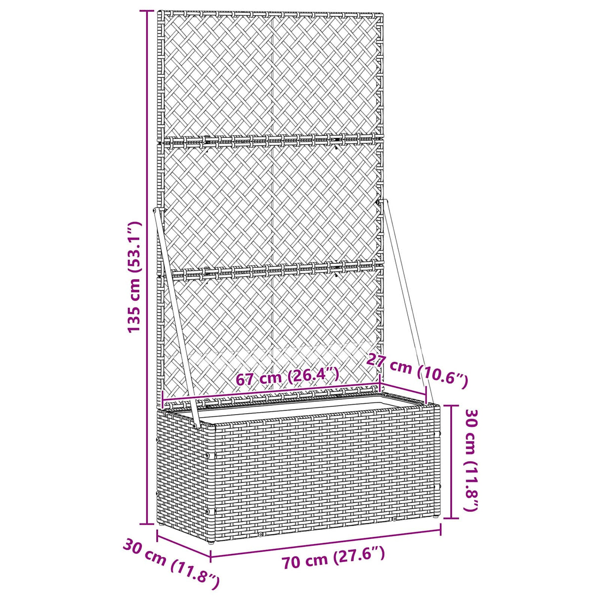 Garden Trellis Planter Black 70 x 30 x 135 cm Metal