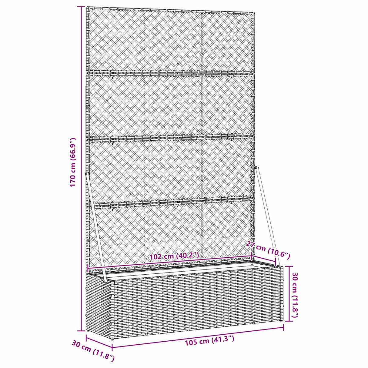 Garden Trellis Planter Black 105 x 30 x 170 cm Metal