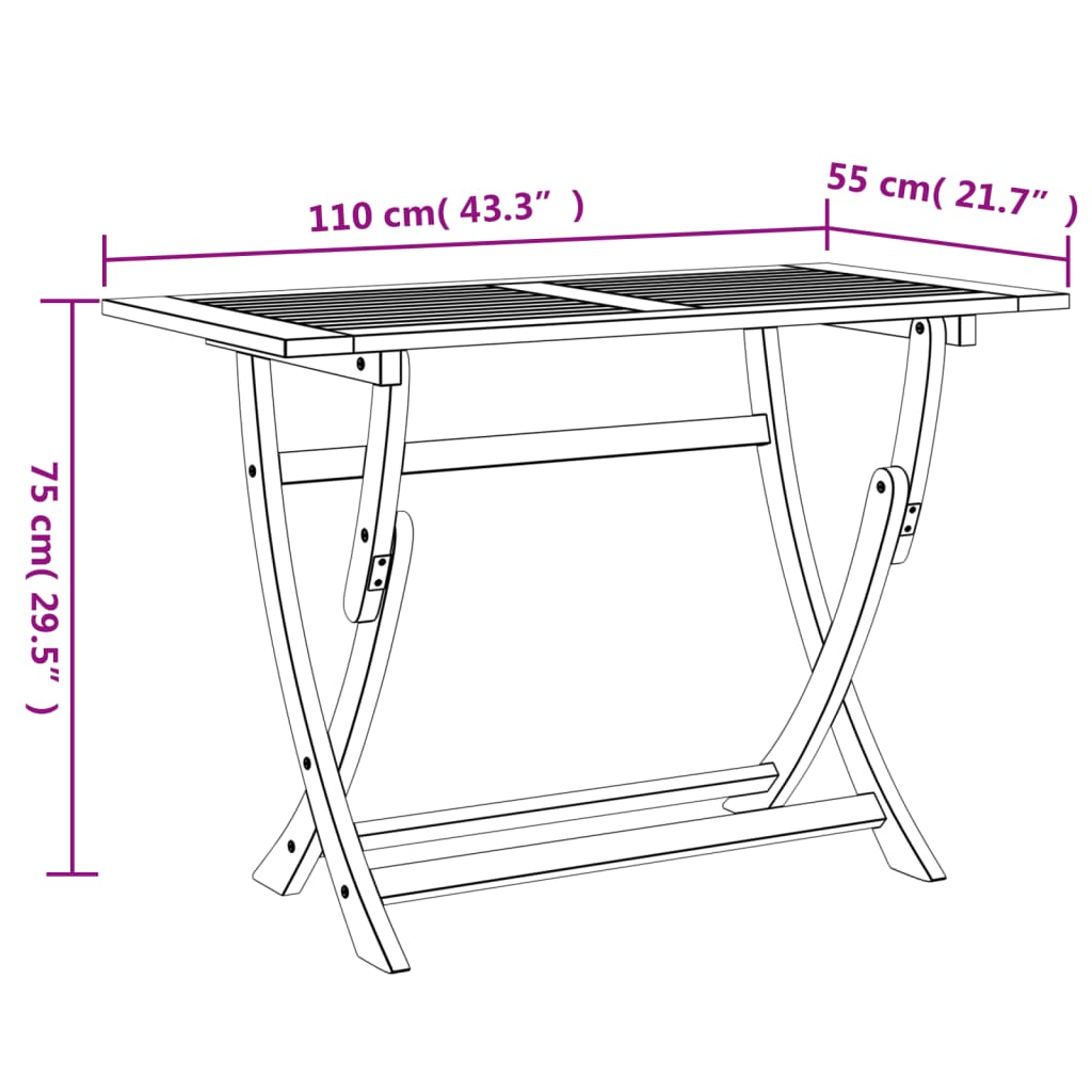 Folding Garden Table 110x55x75 cm Solid Wood Acacia