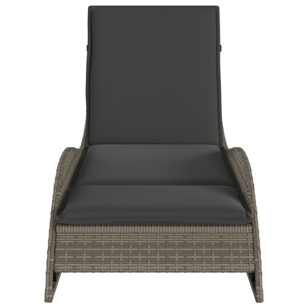 Sun Lounger with Cushion Grey 60x205x73 cm Poly Rattan