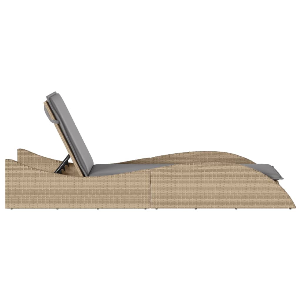Sun Lounger with Cushion Beige 60x205x73 cm Poly Rattan