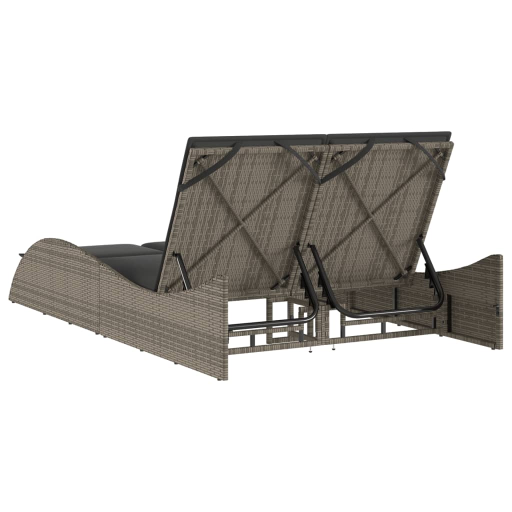 Sun Lounger with Cushions Grey 114x205x73 cm Poly Rattan
