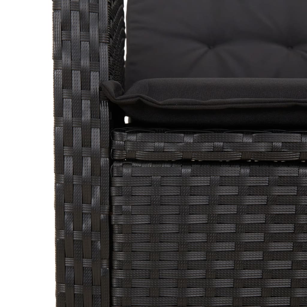 Reclining Garden Bench with Cushions Black Poly Rattan