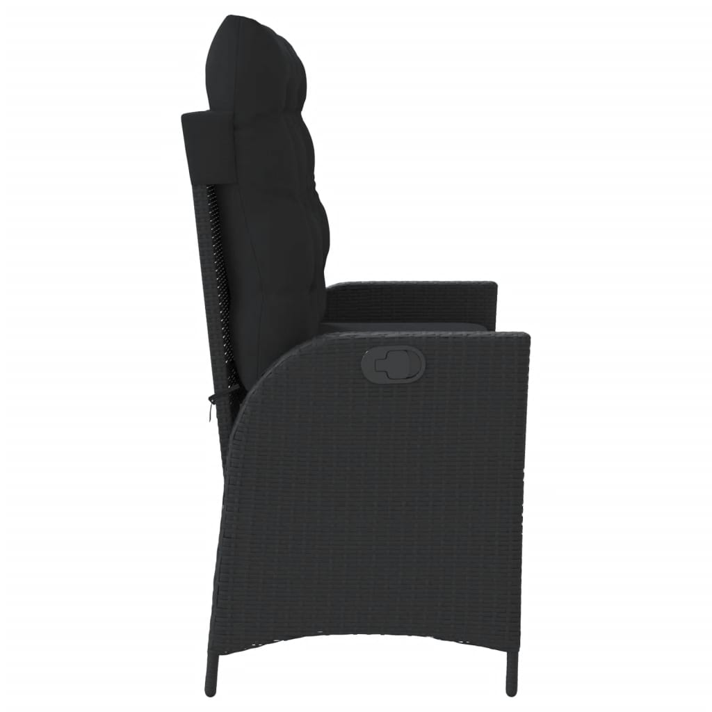 Reclining Garden Bench with Cushions Black Poly Rattan