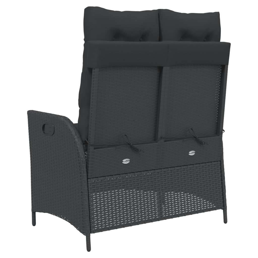 Reclining Garden Bench with Cushions Black Poly Rattan