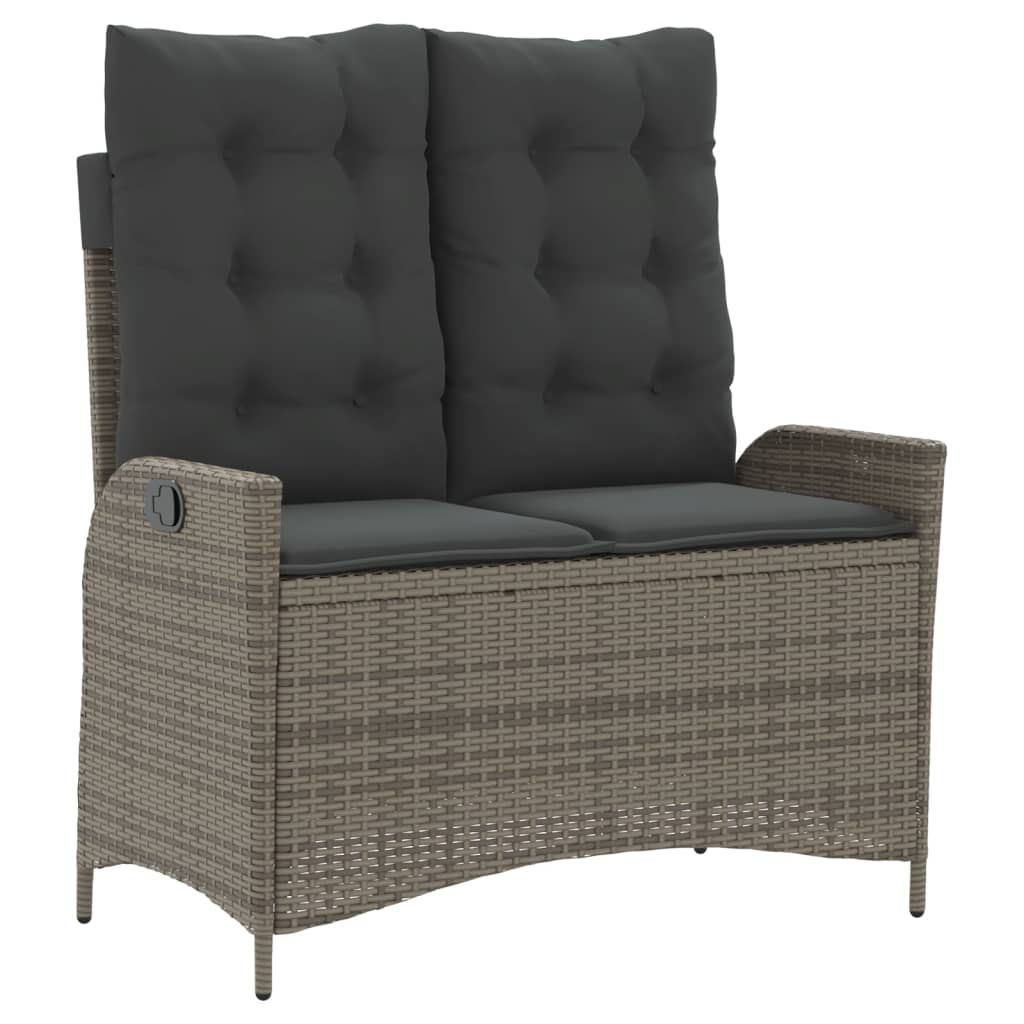 Reclining Garden Bench with Cushions Grey Poly Rattan