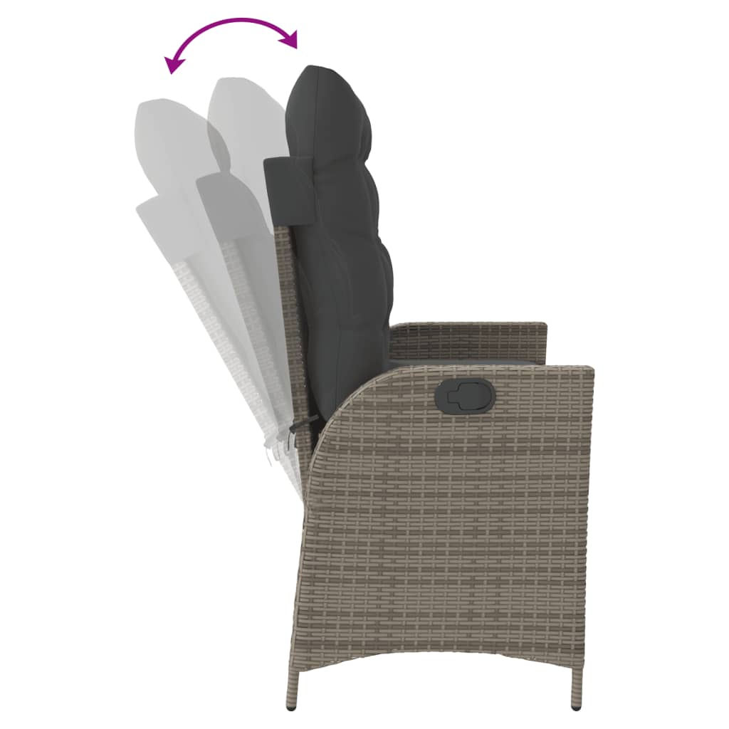 Reclining Garden Bench with Cushions Grey Poly Rattan
