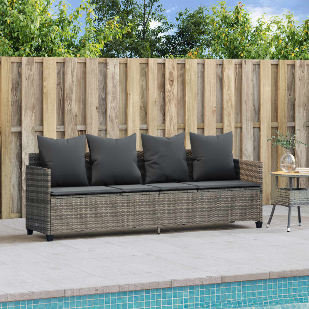 Sun Lounger with Cushions Grey?Poly Rattan