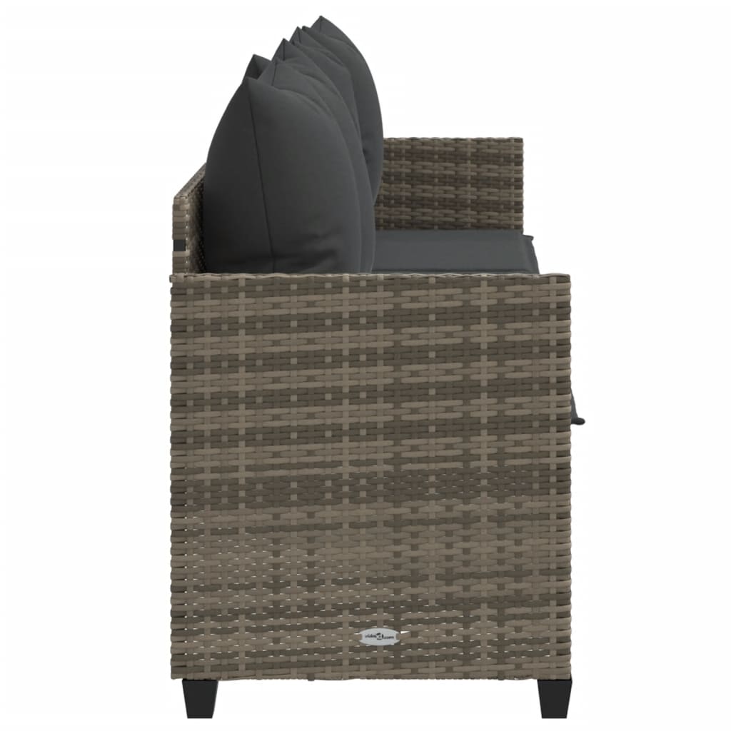 Sun Lounger with Cushions Grey?Poly Rattan