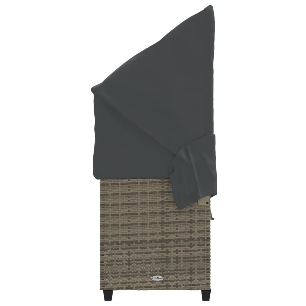 Sun Lounger with Canopy and Cushions Grey?Poly Rattan