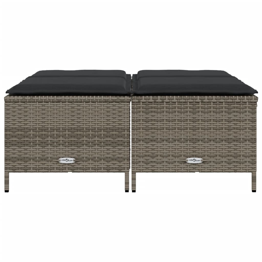 Garden Stools with Cushions 4 pcs Grey Poly Rattan