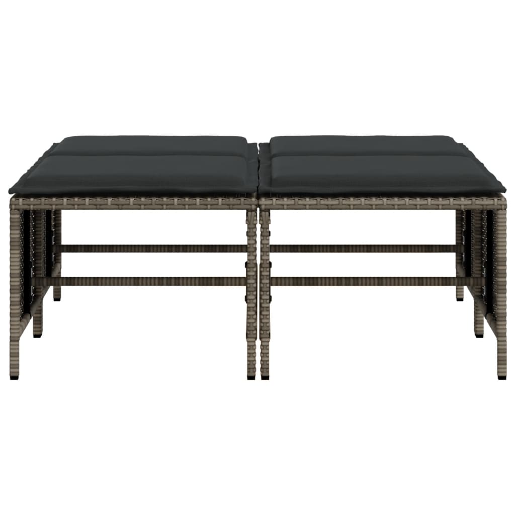 Garden Stools with Cushions 4 pcs Grey Poly Rattan