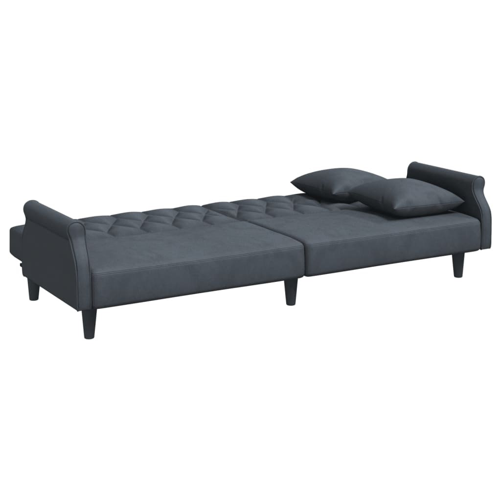 2-Seater Sofa Bed with Pillows and Footstool Dark Grey Velvet