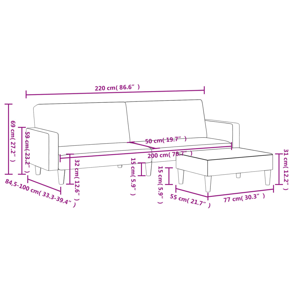 2-Seater Sofa Bed with Footstool Black Velvet