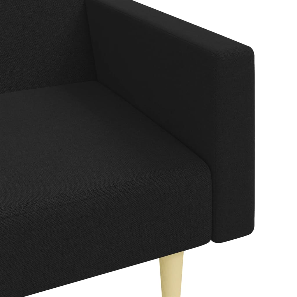 2-Seater Sofa Bed with Footstool Black Fabric