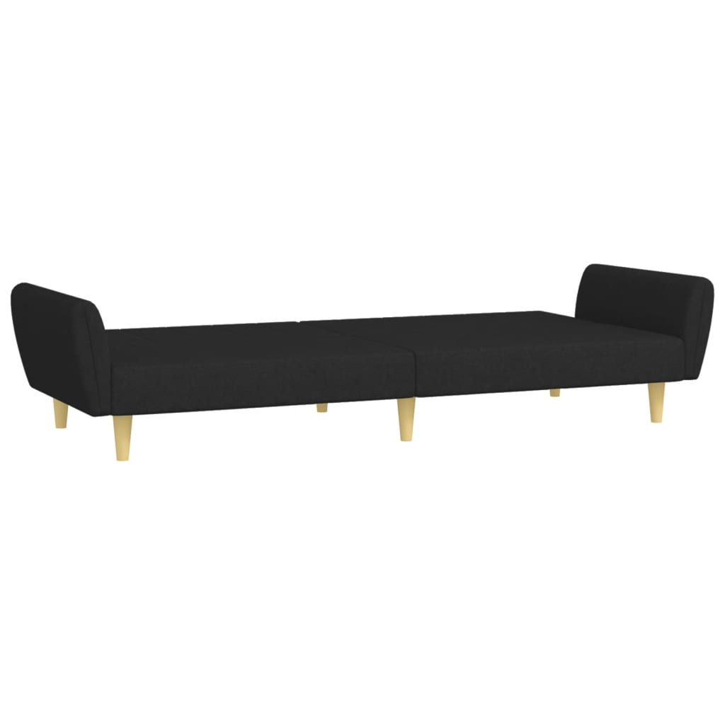 2-Seater Sofa Bed with Footstool Black Fabric