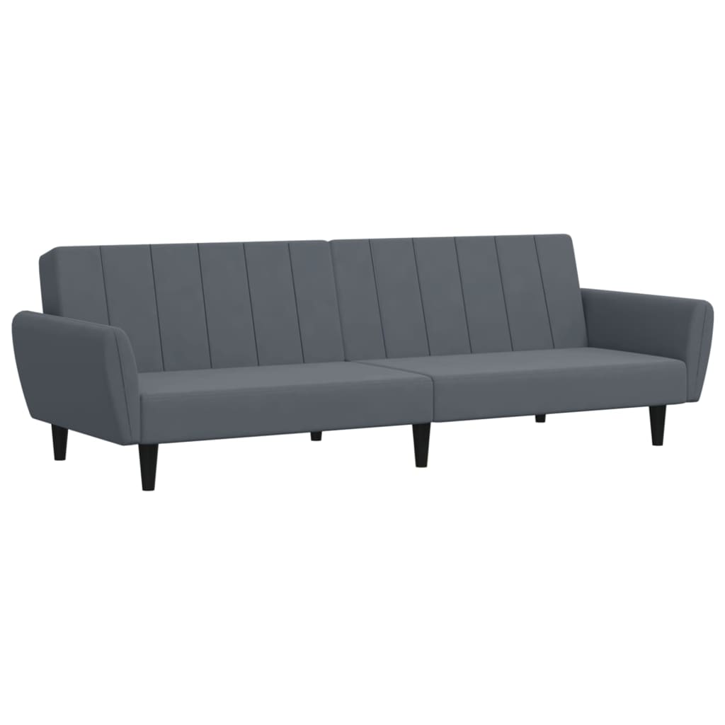 2-Seater Sofa Bed with Footstool Dark Grey Velvet