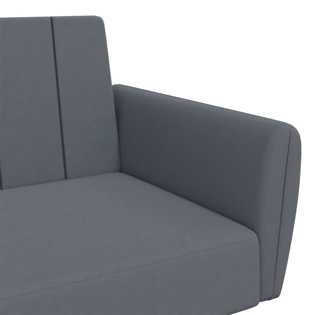 2-Seater Sofa Bed with Footstool Dark Grey Velvet