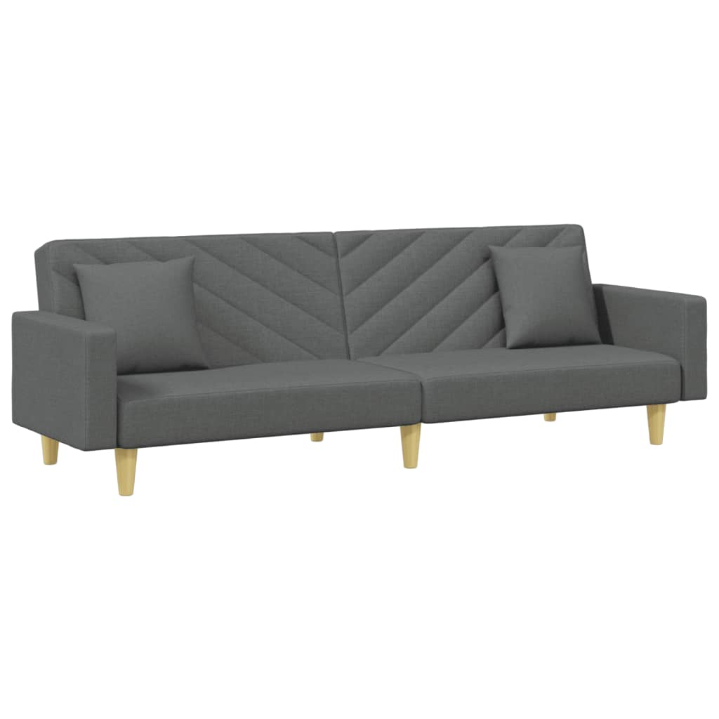 2-Seater Sofa Bed with Pillows and Footstool Dark Grey Fabric