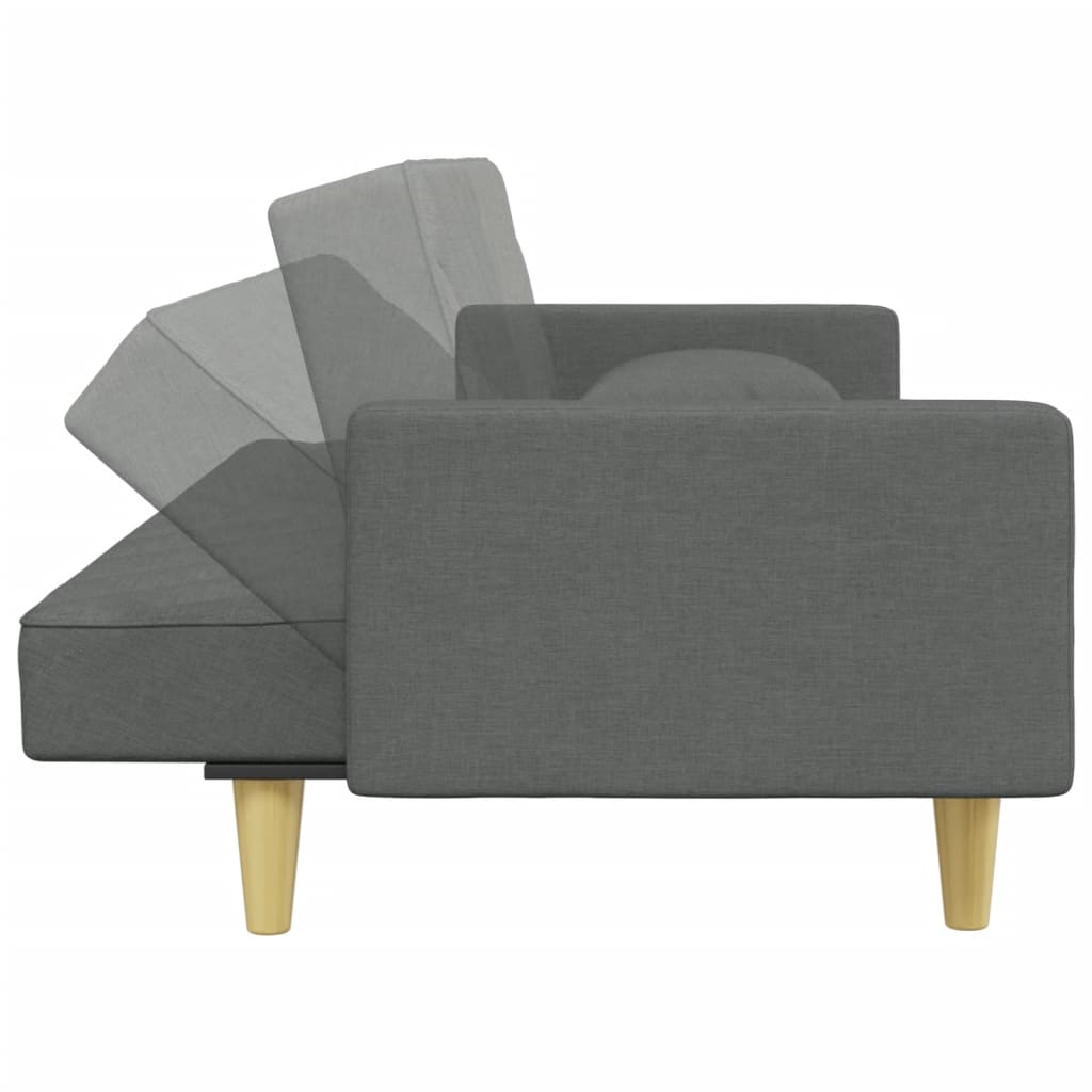 2-Seater Sofa Bed with Pillows and Footstool Dark Grey Fabric