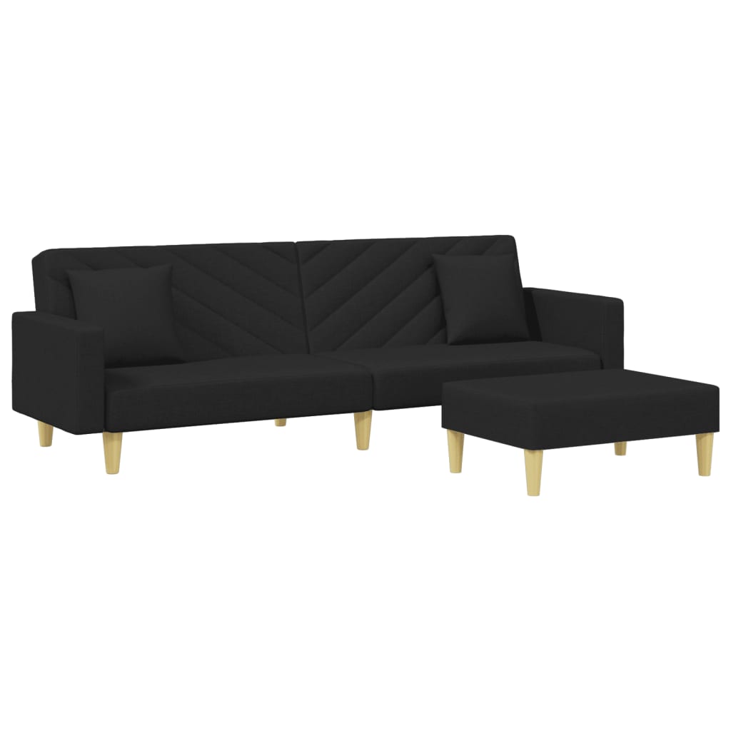 2-Seater Sofa Bed with Pillows and Footstool Black Fabric