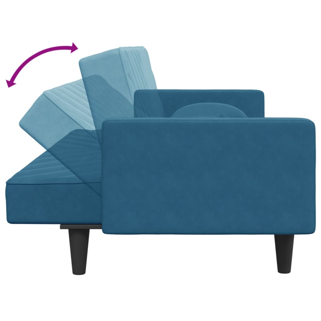 2 Piece Sofa Set with Pillows Blue Velvet