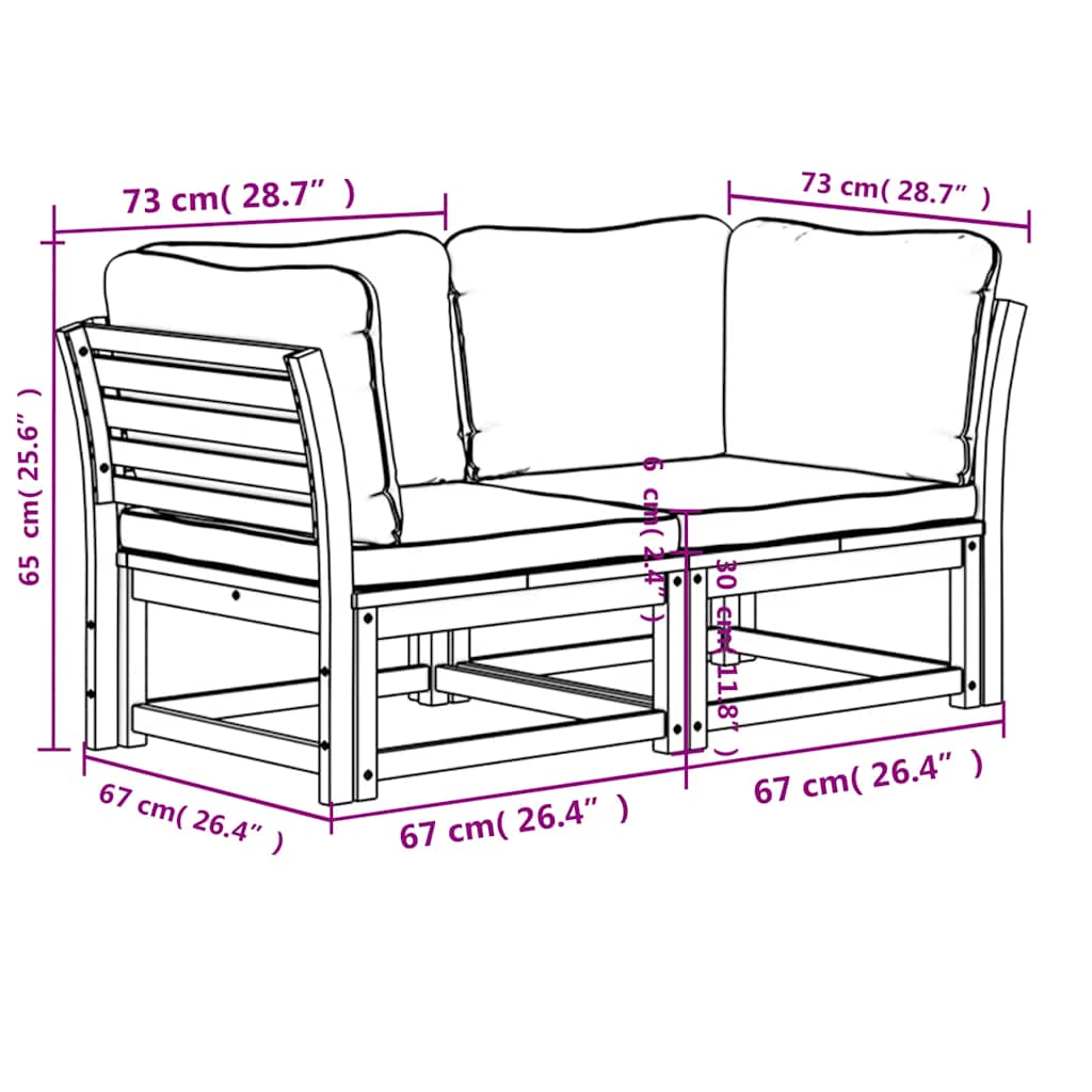 Garden Sofa with Cushions 2-Seater Solid Wood Acacia