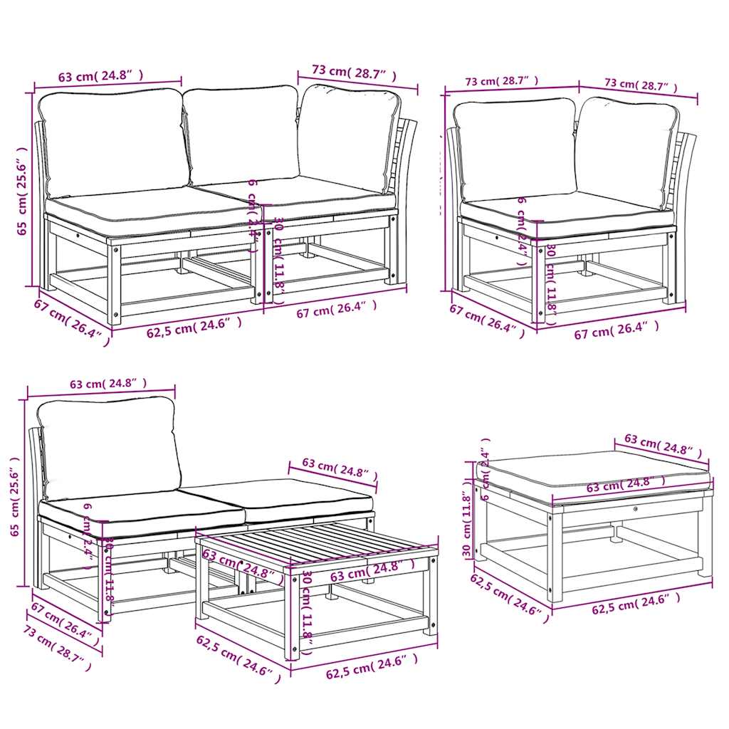 7 Piece Garden Lounge Set with Cushions Solid Wood Acacia