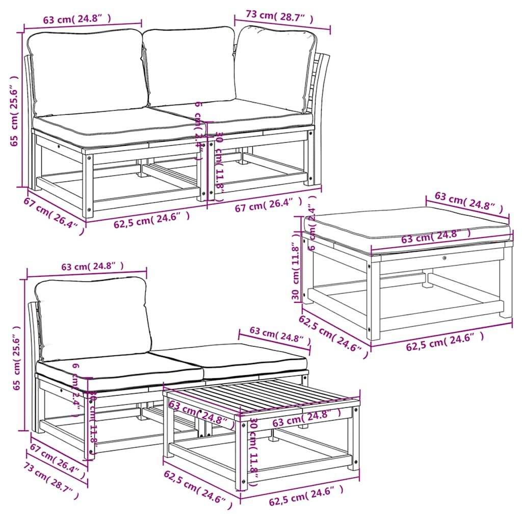 6 Piece Garden Lounge Set with Cushions Solid Wood Acacia