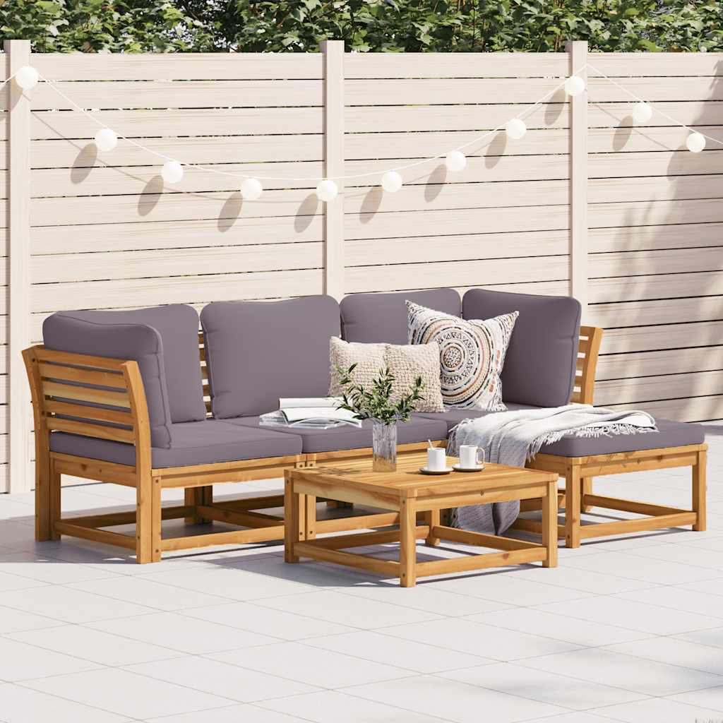 5 Piece Garden Lounge Set with Cushions Solid Wood Acacia