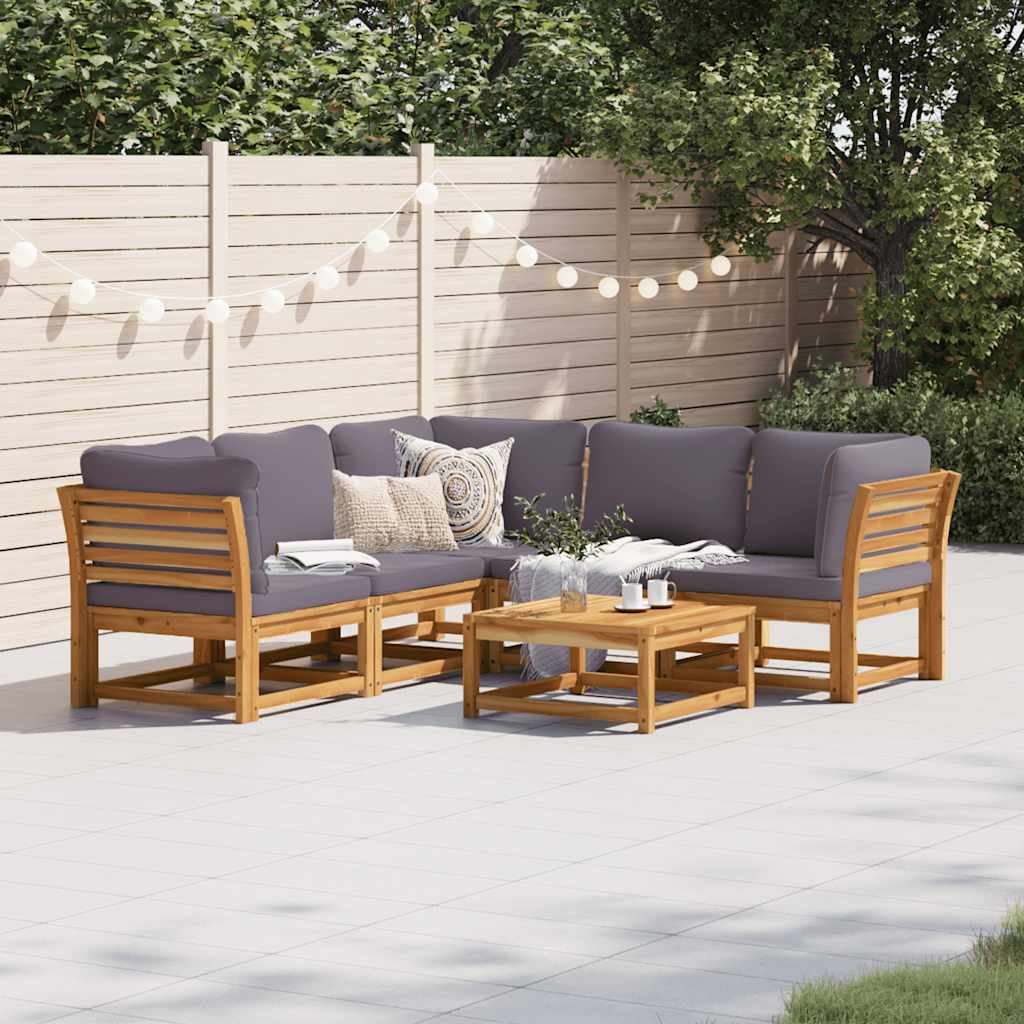 6 Piece Garden Lounge Set with Cushions Solid Wood Acacia