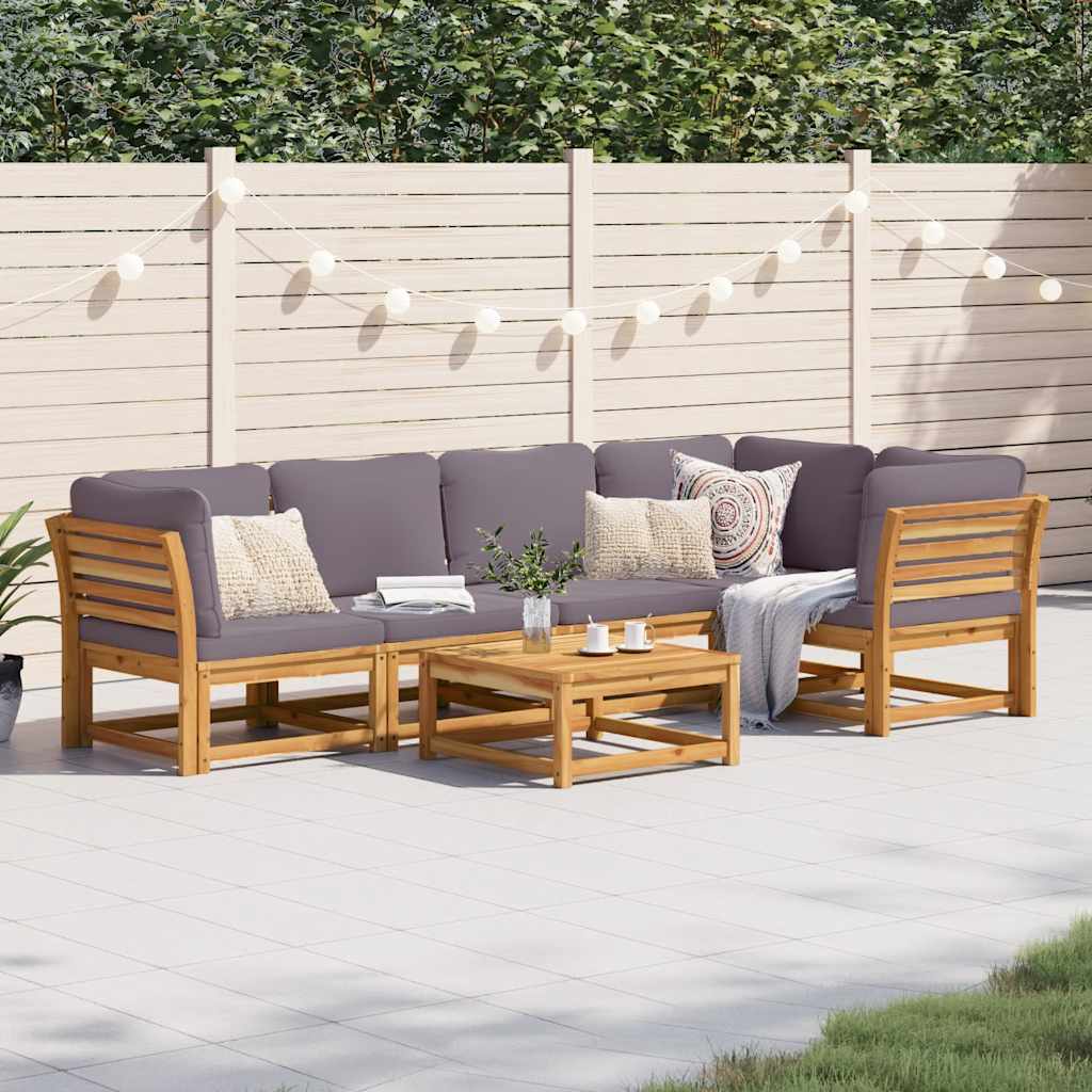 6 Piece Garden Lounge Set with Cushions Solid Wood Acacia