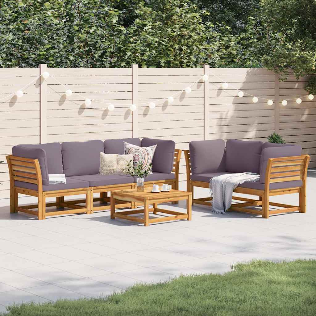 6 Piece Garden Lounge Set with Cushions Solid Wood Acacia