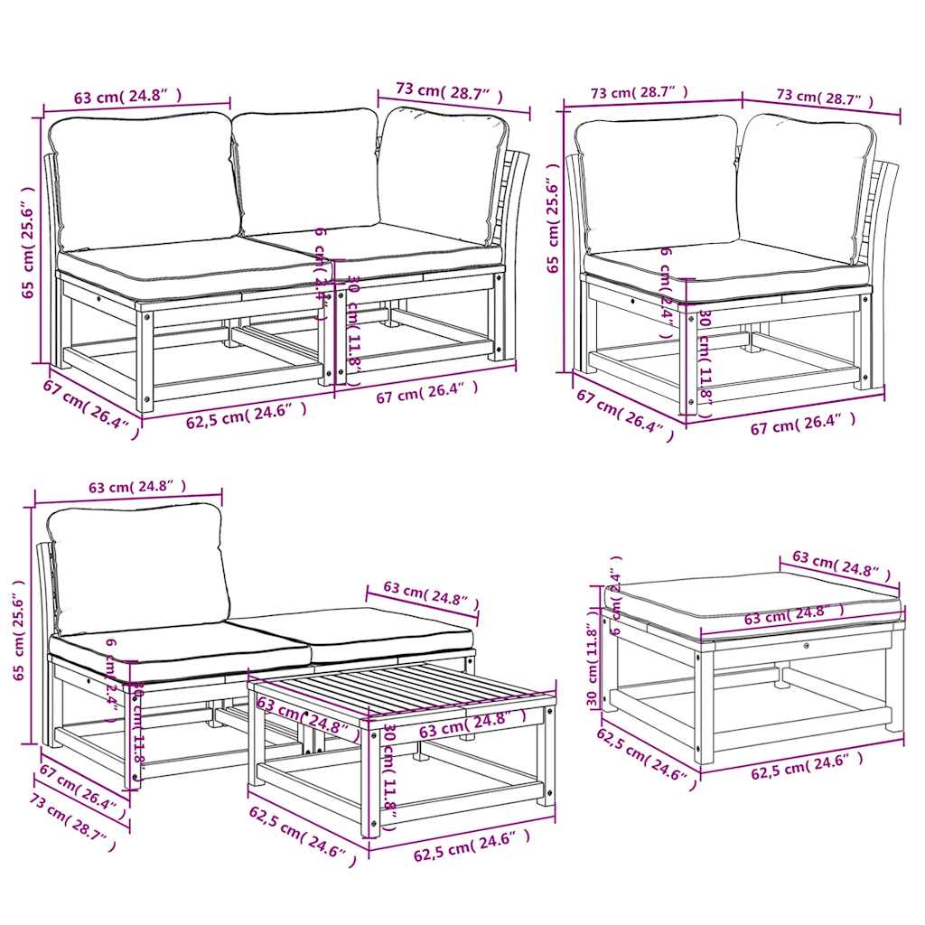 7 Piece Garden Lounge Set with Cushions Solid Wood Acacia