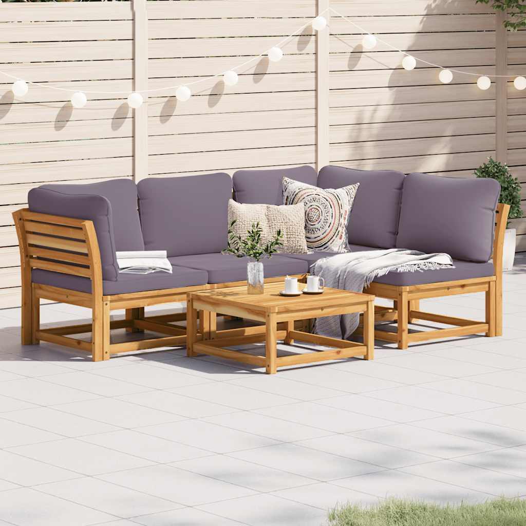 5 Piece Garden Lounge Set with Cushions Solid Wood Acacia