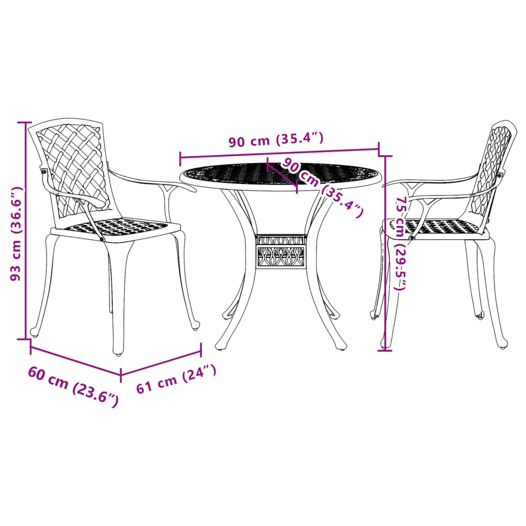 3 Piece Bistro Set Bronze Cast Aluminium
