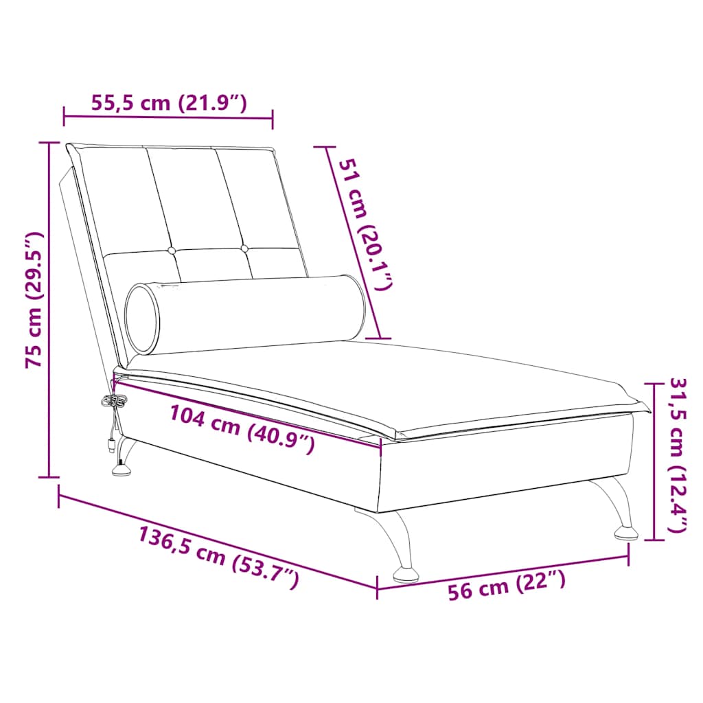 Massage Chaise Lounge with Bolster Black Velvet