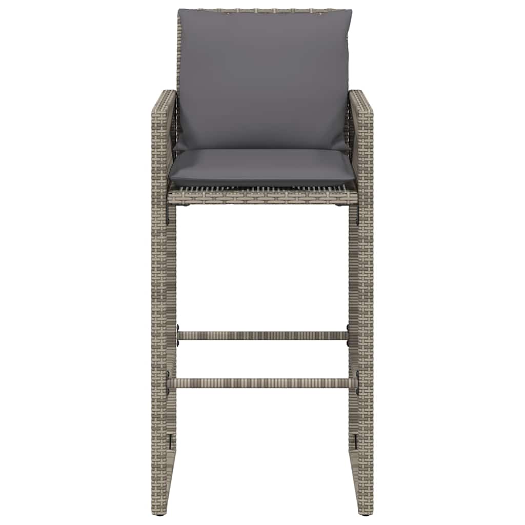 Garden Bar Stools with Cushions 2 pcs Grey Poly Rattan