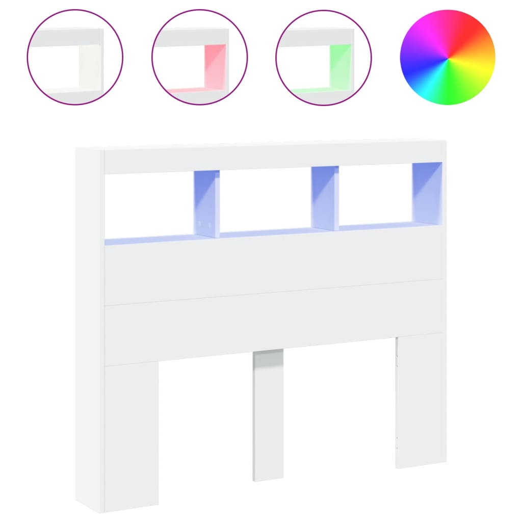 Headboard Cabinet with LED White 120 cm