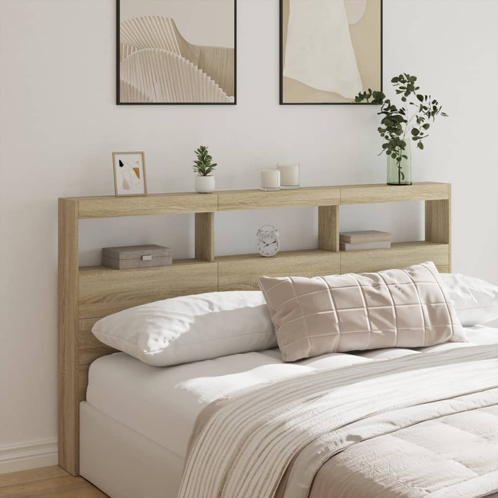 Headboard Cabinet with LED Sonoma Oak 180 cm