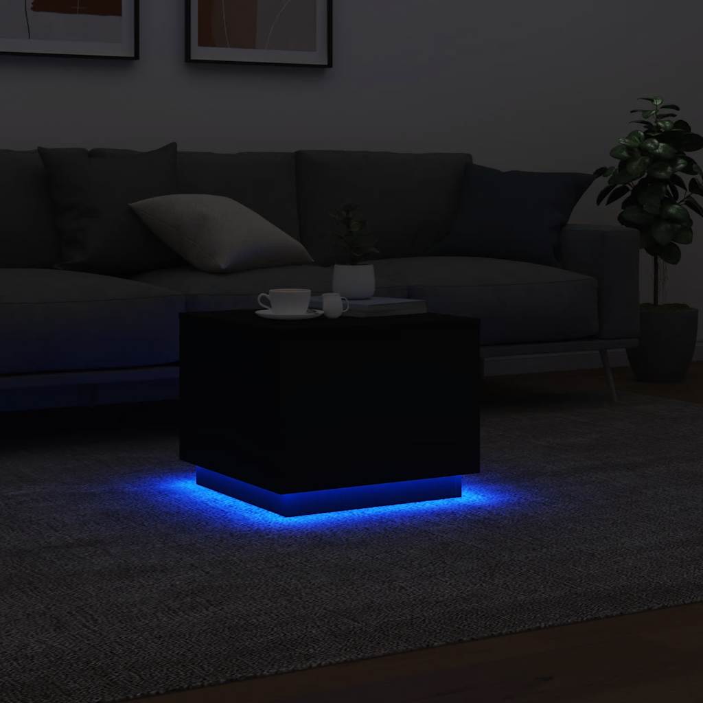 Coffee Table with LED Lights Black 50x50x40 cm