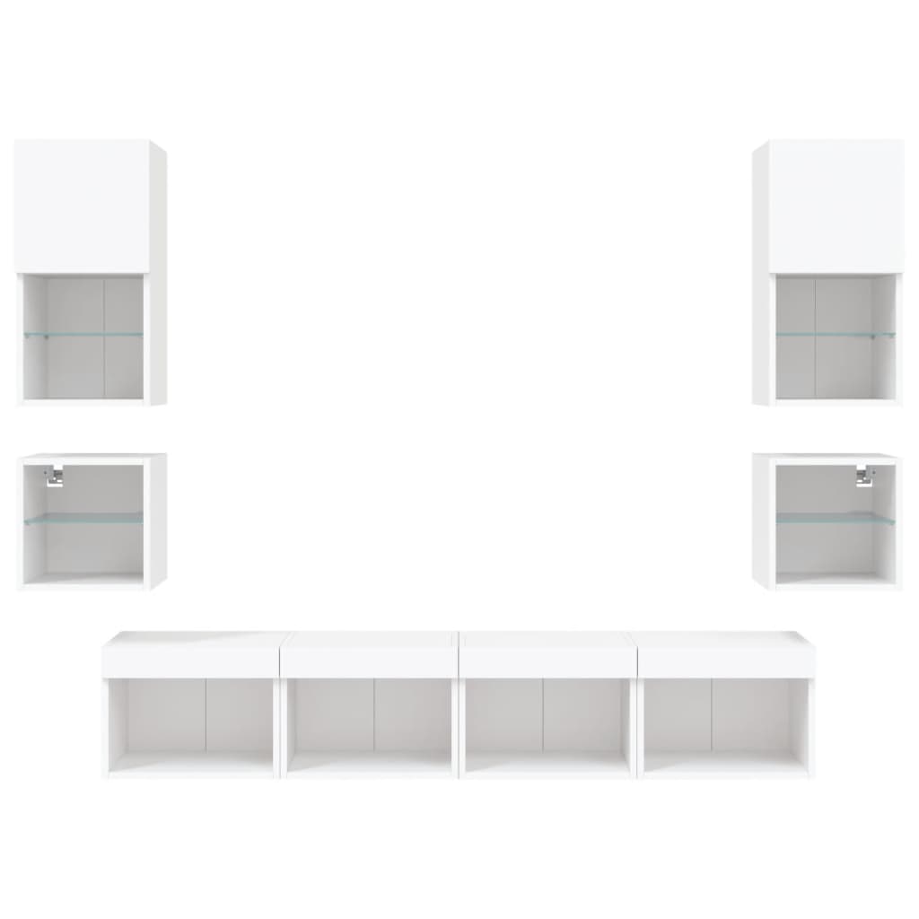 8 Piece TV Wall Units with LED White Engineered Wood