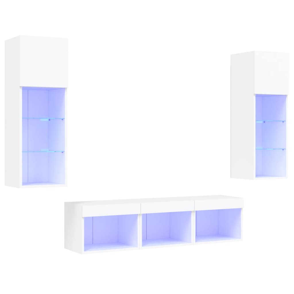 5 Piece TV Wall Units with LED White Engineered Wood