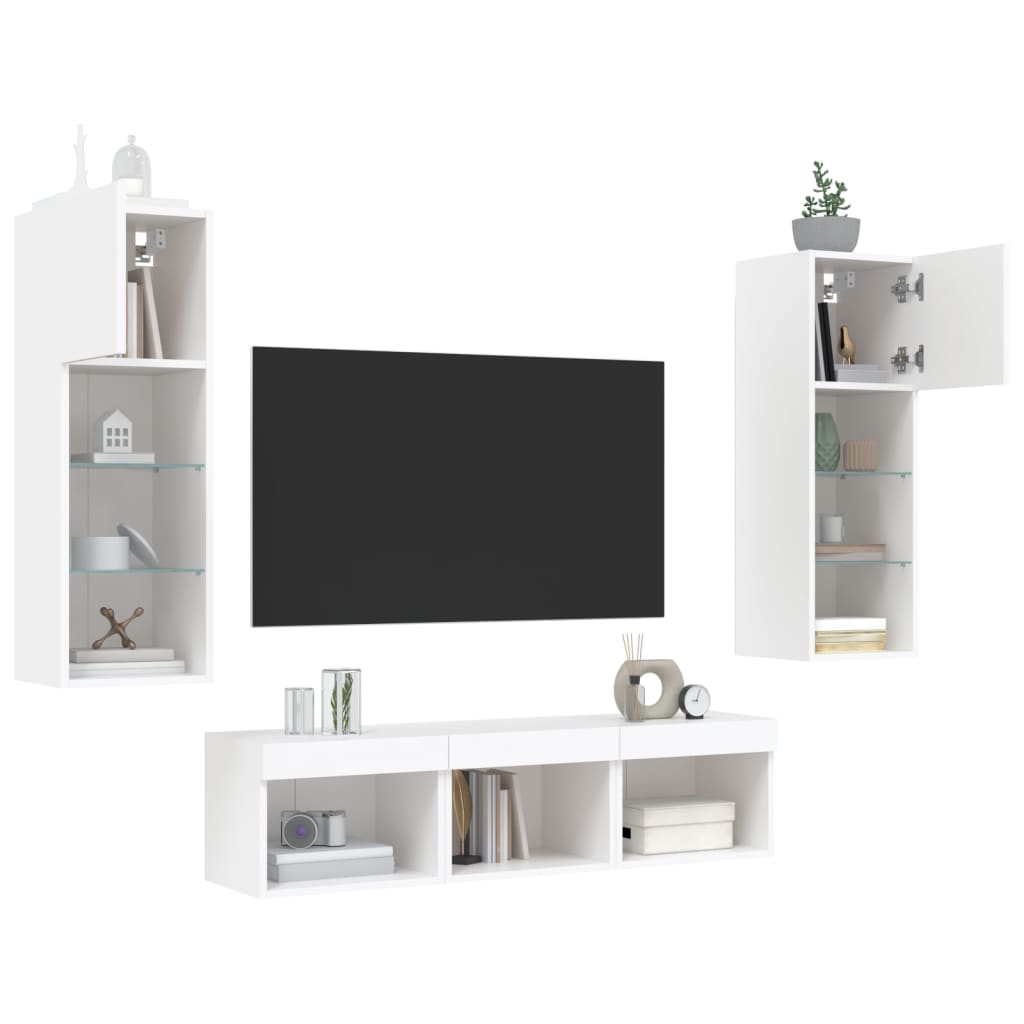 5 Piece TV Wall Units with LED White Engineered Wood