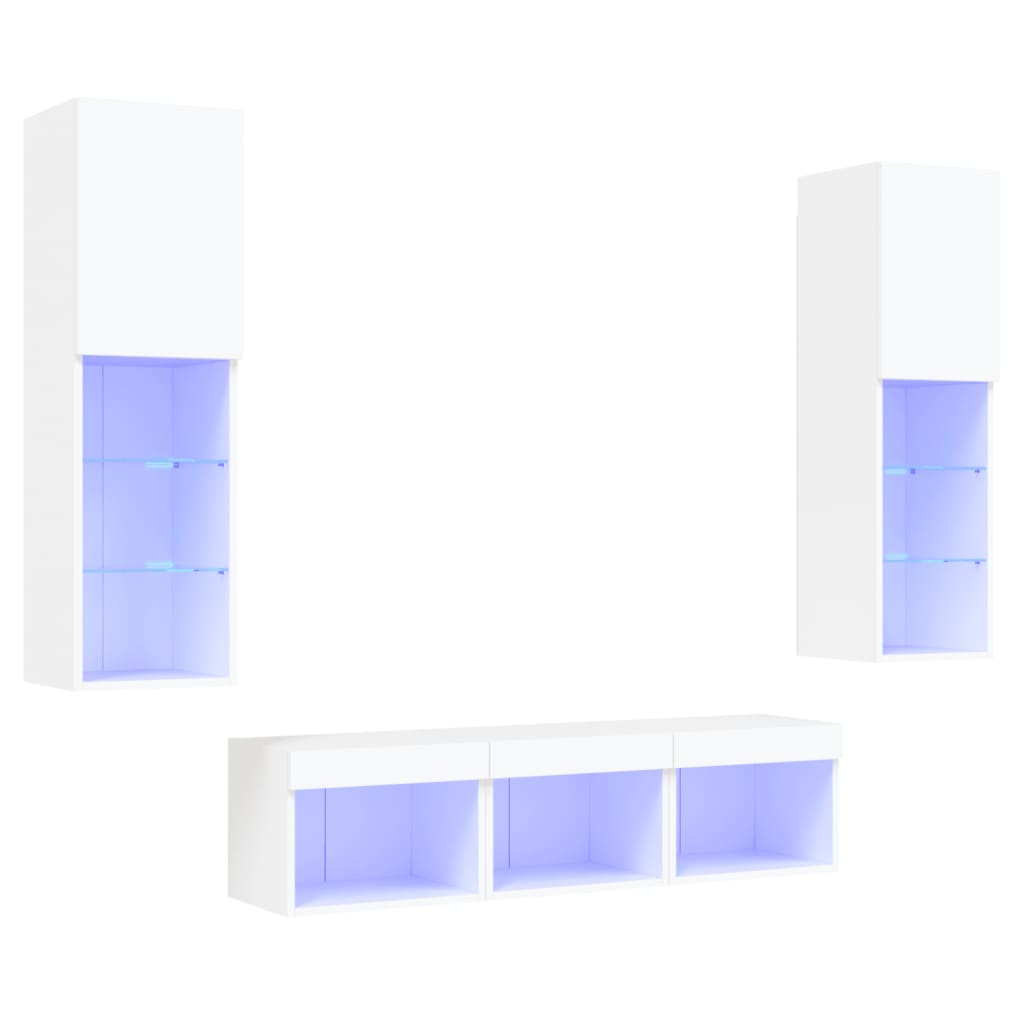 5 Piece TV Wall Units with LED White Engineered Wood
