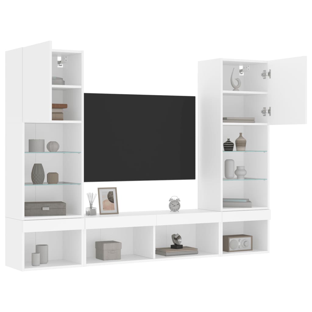 5 Piece TV Wall Units with LED White Engineered Wood