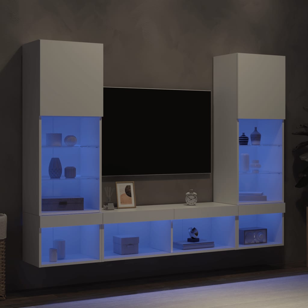 5 Piece TV Wall Units with LED White Engineered Wood