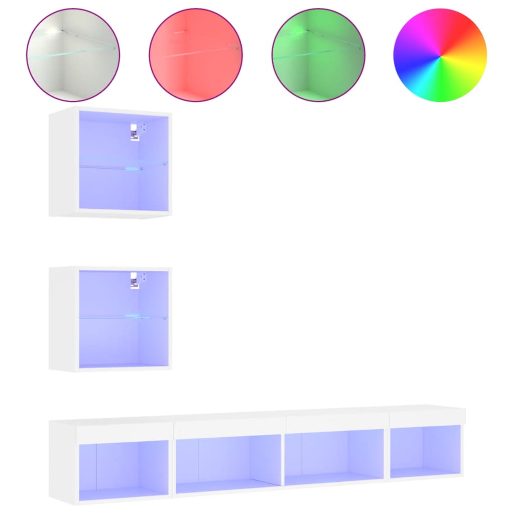 5 Piece TV Wall Units with LED White Engineered Wood